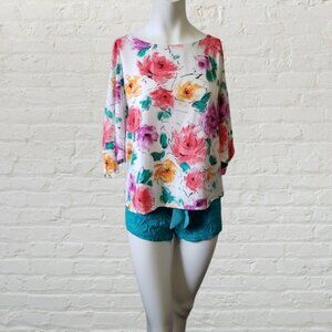 Vintage medium English Truffles watercolor floral dolman sleeve blouse